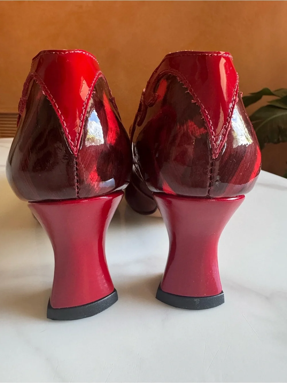 John Fluevog Emmeline Big Presence Red Mary Jane Heels Leather 6.5